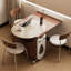 Beige + brun noisette + pierre frittée ronde argentée + bois massif + table de salle à manger en acier inoxydable
