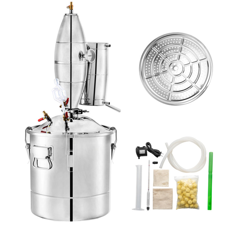 70L 18,5Gal eau distillateur d'alcool en acier inoxydable 304 Alambic Boisson Vinicole Maison Kit avec Thermomètre pour Whisky Brandy Essential, Argent