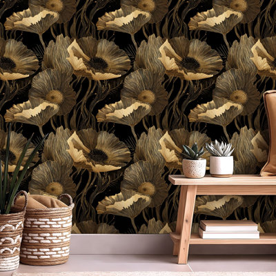 Peel and Stick Wallpaper Contact Paper Luxury Botanical Gold Leaf Self Adhesive and Removable 24in x 118in(60x300cm)