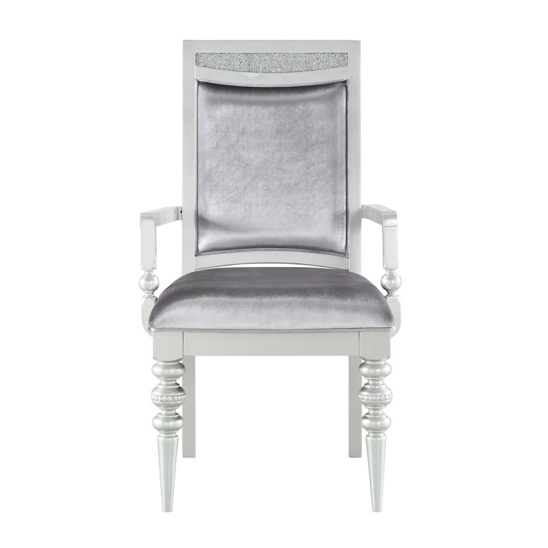 2 chaises à accoudoirs grises et platine - base en bois de peuplier pour une durabilité glamour (2) dossier solide confort accru