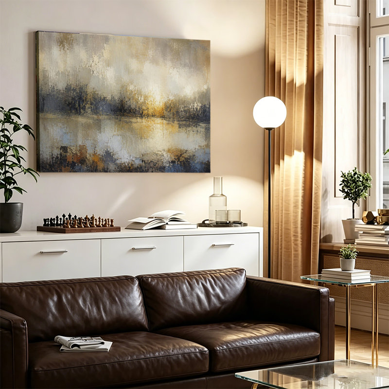 «Abstract Neutral Tone Lakeside Sunset», reproduction d'art sur toile tendue prête à être accrochée, 16x24in