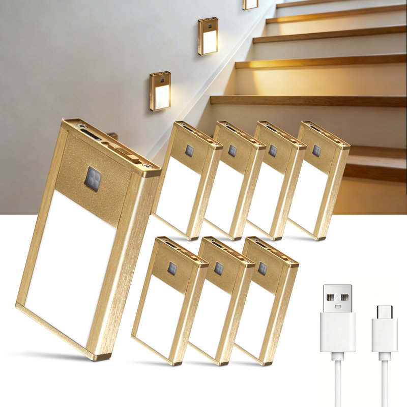 Veilleuses rechargeables V4light à capteur de mouvement, paquet de 8 - alliage d'aluminium peint gris, support magnétique ultra-compact, lueur blanc chaud 3000K, idéal pour les couloirs, les chambres à coucher, les escaliers et l'utilisation nocturne