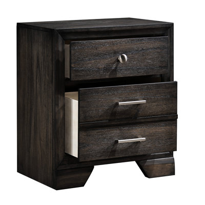 Dark Gray 3 Nightstand, Made Of Solid Wood, Contemporary Bedroom Decoration With Metal Gliding Rails Style Nightstand 3 Drawers, Wood Furniture And Gl