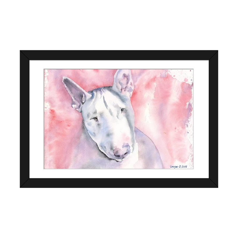 «Bull Terrier», reproduction sur toile, H 24 po x l 32 po x P 1 po, Papier d'art encadré noir, Blanc