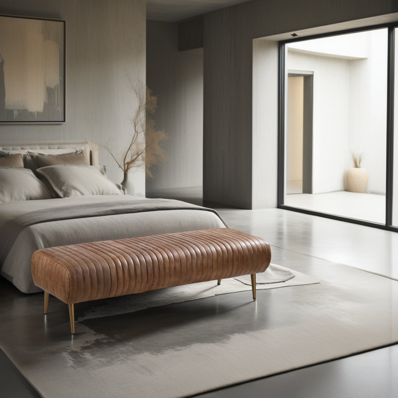 Endora Leather Bench, Cappuccino Genuine Leather, Brown