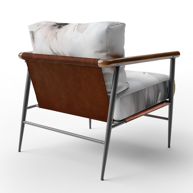 Doux gris clair et fleurs I - Fauteuil d'appoint rembourré à motif floral, Noir