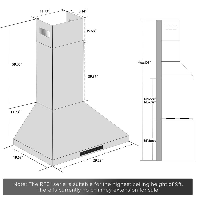 VIKIO 30'' 600 CFM Convertible Wall Mount Range Hood with Gesture Control, Silver