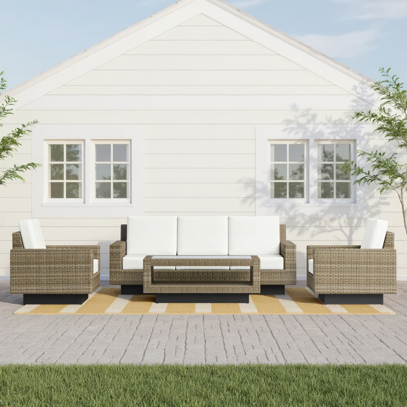Ravinia 4-Piece Wicker Outdoor Seating Group with Sunbrella Cushions