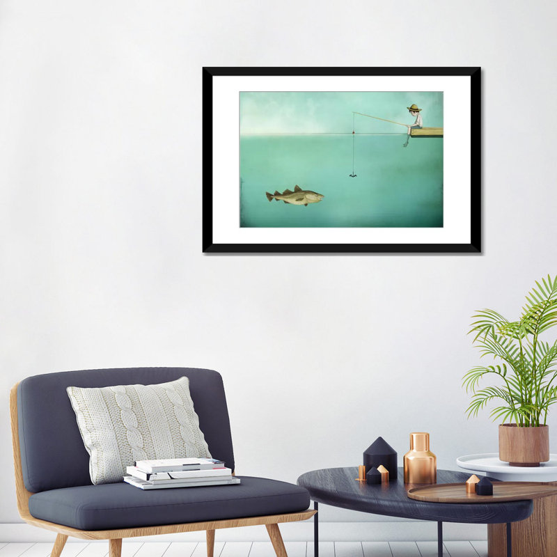 «Fish», impression sur toile, Papier d'art encadré noir, Blanc, H 24 po x l 32 po x P 1 po
