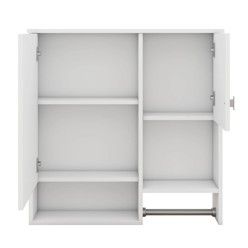 Pharmacie de salle de bain avec miroir 29 po x 28 po, armoire de rangement murale avec porte, tablette réglable et barre à serviettes