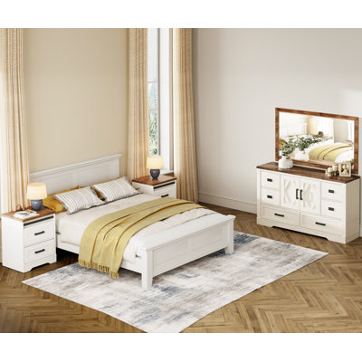Laziza August Grove 3-Piece Farmhouse Bedroom Set,Wardrobe Dresser And Nightstand Sets Of 2 With Charging Station,Rustic