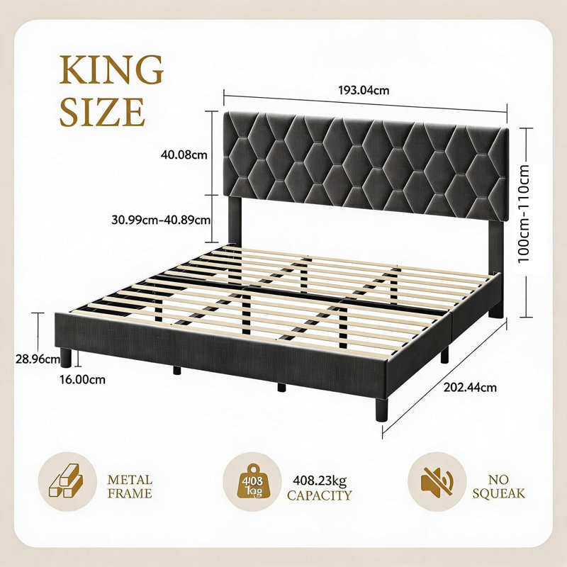 Bed Frame, Kingsize (5'), Grey