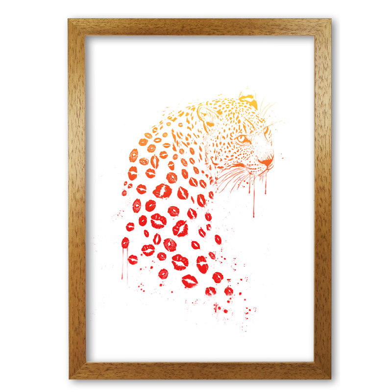 Kiss Me Leopard by Mercedes Lopes Charro - Print, 42 cm H x 29.7 cm W x 5 cm D, Honey Oak