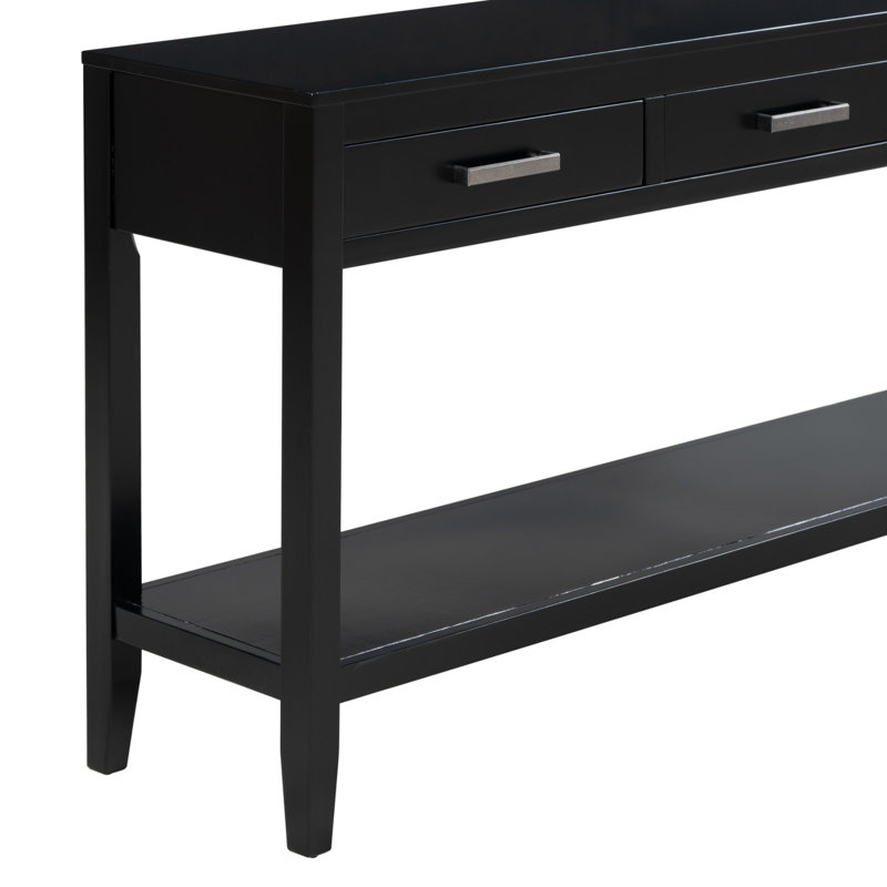 Modern 3-Drawer Console Table with Storage Shelf, Black