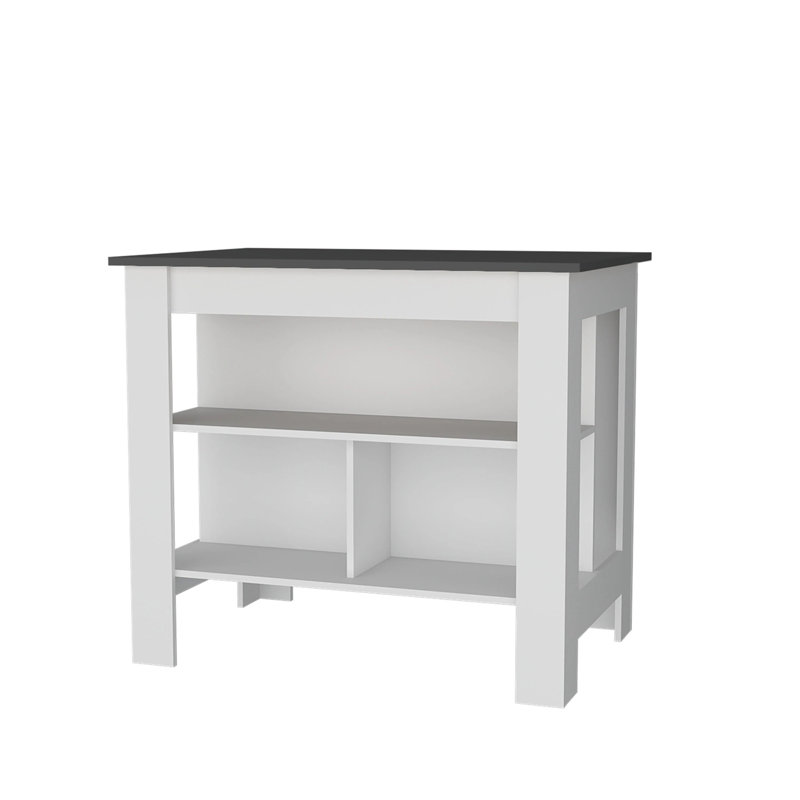 Kitchen Island with Open Storage, White/Gray