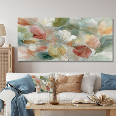 Soft Leaves In Hazy Watercolor - Plants Framed Prints, White Botanical Canvas Wall Art
