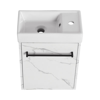 Meuble-lavabo mural 16 po avec lavabo en céramique et porte d'armoire à fermeture en douceur, pour petite salle de bain