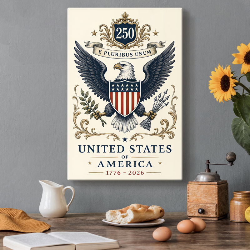 E Pluribus Unum Crest - Toile tendue avec châssis - prêt à accrocher, 12X18