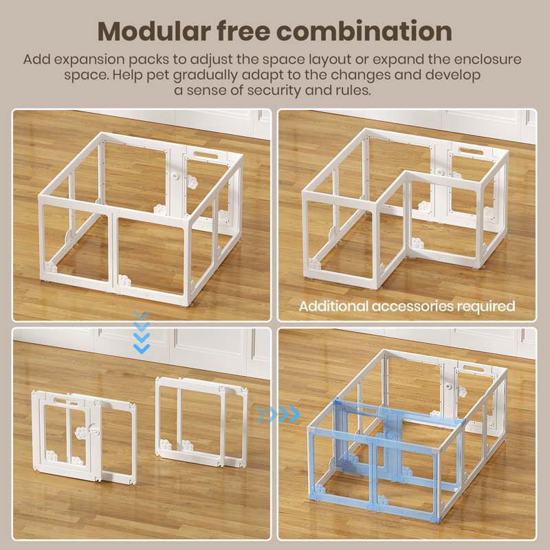 Ensemble d'extension modulaire pour parc, 2 pièces avec 1 porte et 1 panneau pour la séparation des espaces