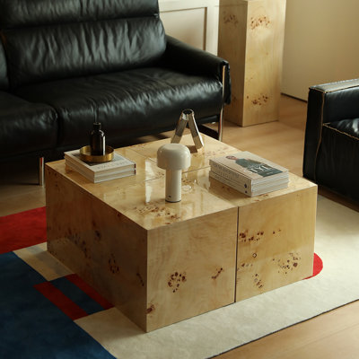 Table de bout carrée en peuplier et meules