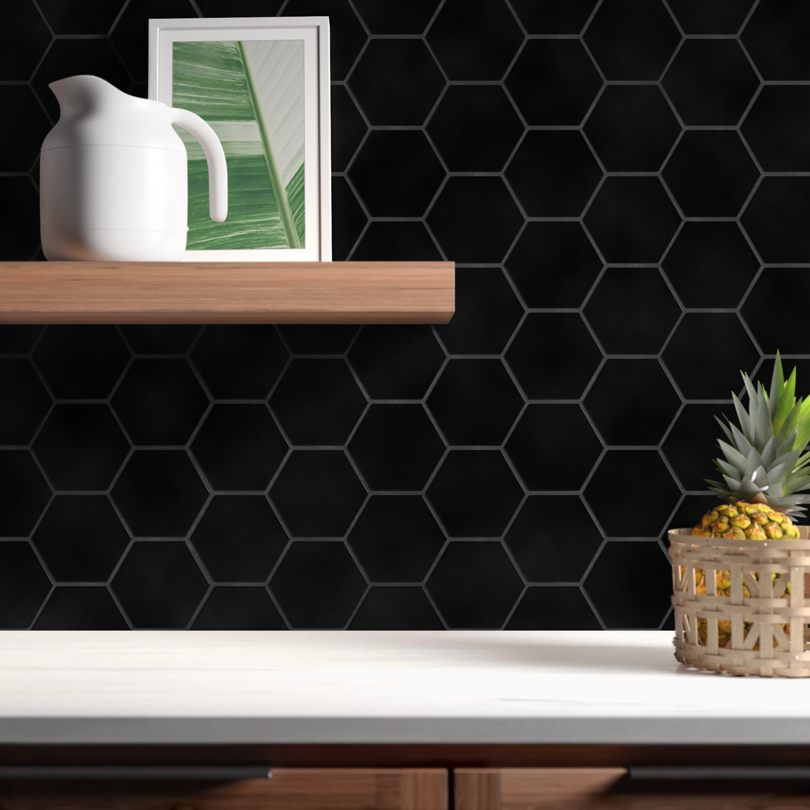 Hedron 4" x 5" Ceramic Wall Tile, Black