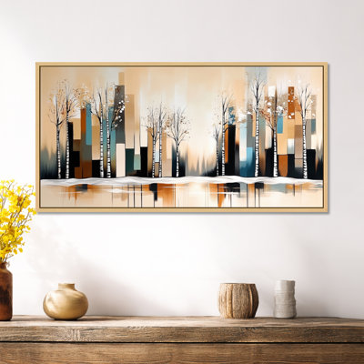 «Brown Black Birch Tree Forest in Snow I», reproduction d'art encadrée sur toile Nature