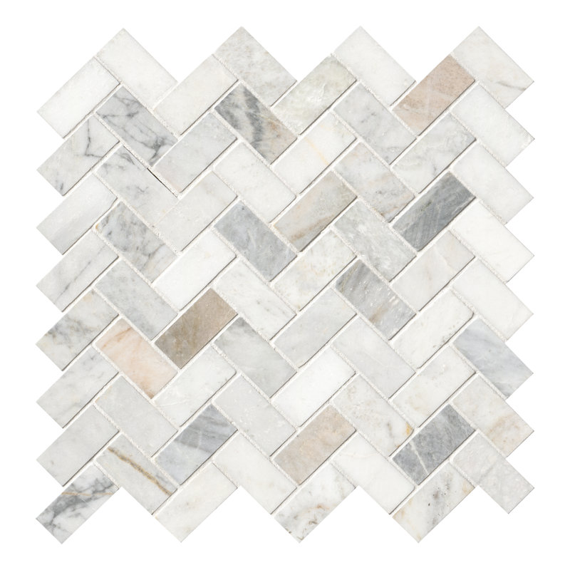 Carreau de mosaïque en marbre à motif de chevrons en mosaïque à chevrons Castella de Blanc 12 po x 12 po