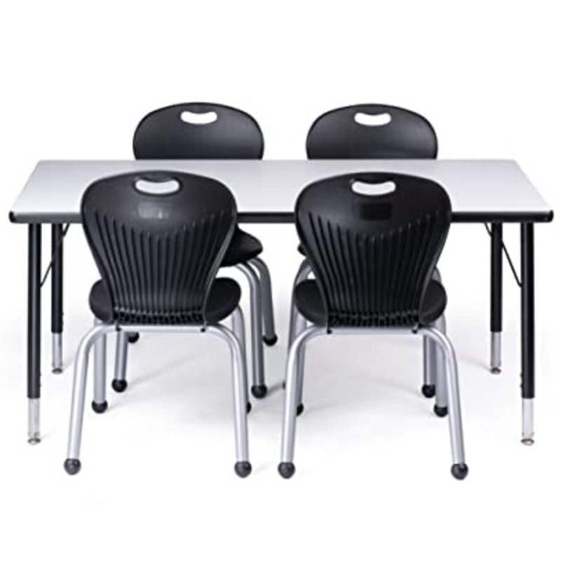 Ensemble de table et de chaises - Chaise 14 po ZUUL - Table 24 x 48 - Pieds larges, Noir, noir, noir, noir