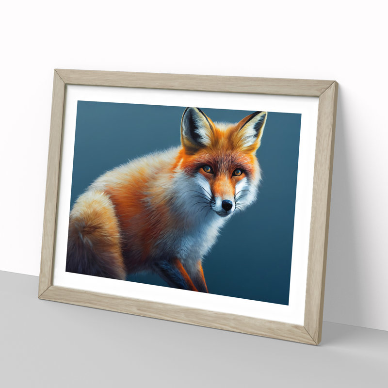 A Breathtaking Fox - Single Picture Frame Painting, 25cm H x 34cm W x 2cm D, Oak