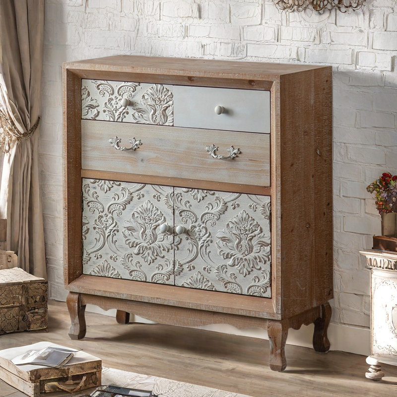 Buffet décoratif rustique rétro en bois massif sculpté