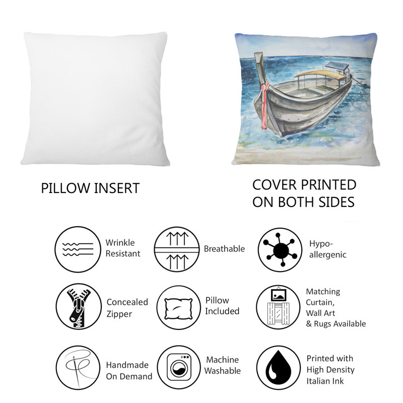 Sloop On Tropical Beach - Coussin décoratif imprimé nautique et côtier 1