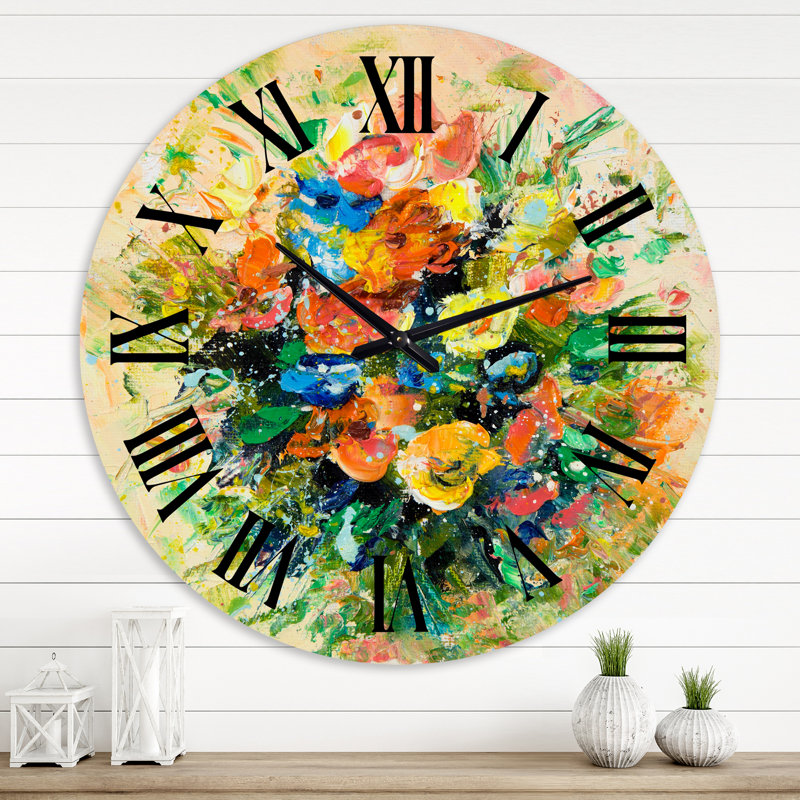 Bouquet de fleurs fraîches rétro de fleurs sauvages - horloge murale traditionnelle, Moyenne