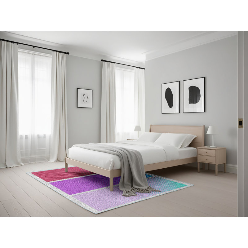Tapis rouge / rose Power Loom, Rectangle 5 pi x 7 pi