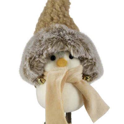 Faux Fur And Plaid Peachy Plush Standing Bird - 7.5"