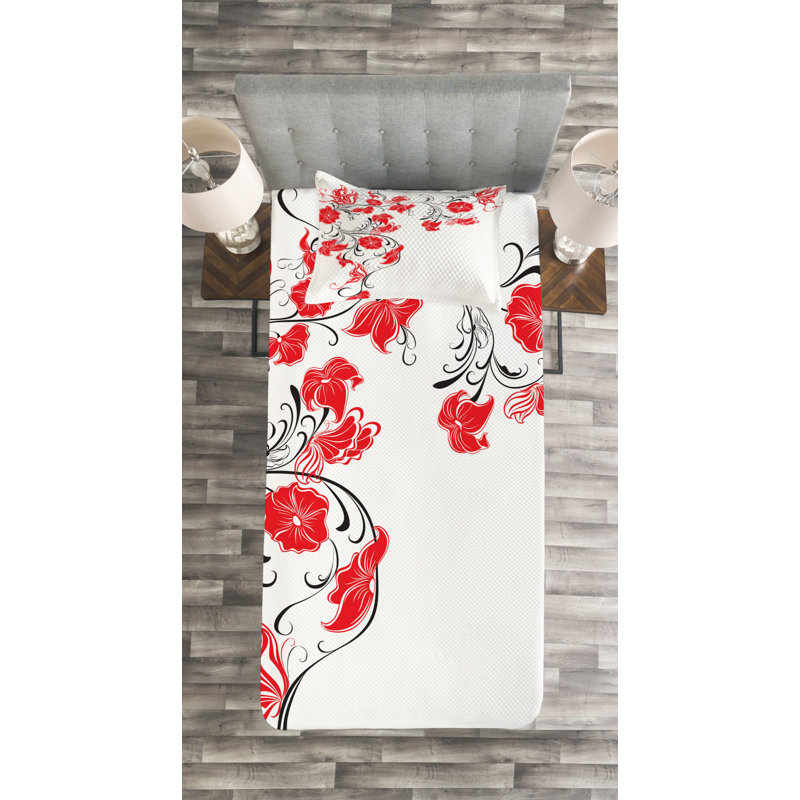 Adelaina Black/Red Microfibre Bedspread Set, 175 x 225 cm