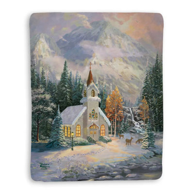 Thomas Kinkade Deer Creek Chapel Sherpa Throw Blanket