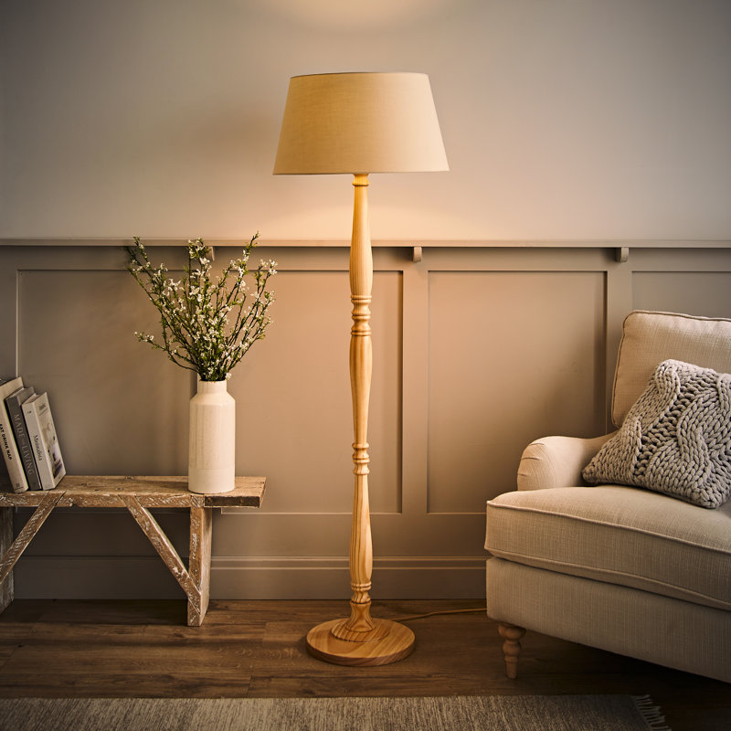 Arialdo 156cm Traditional Floor Lamp, Light Wood, Beige
