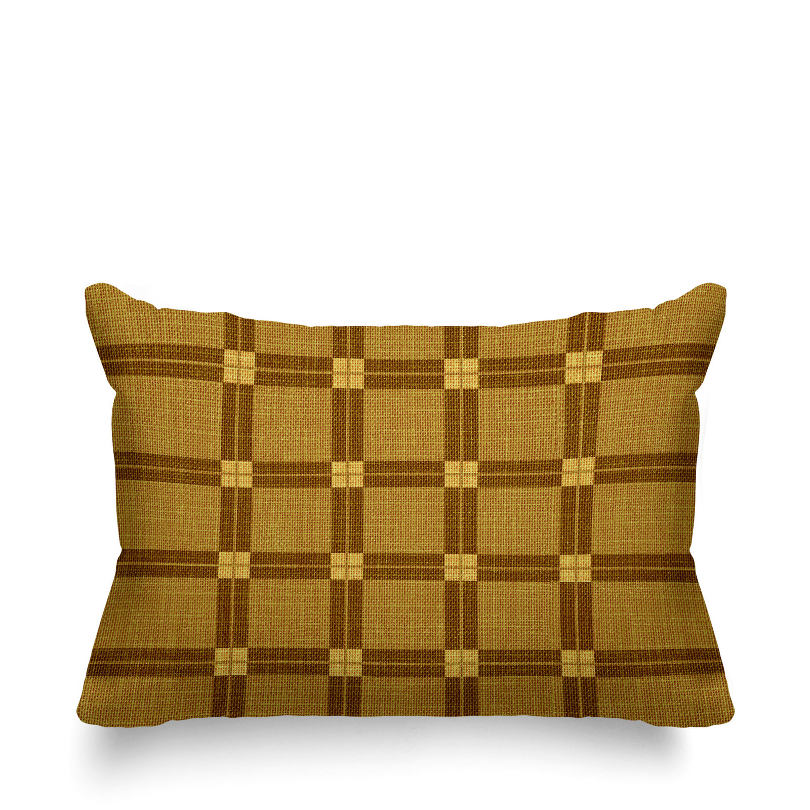 Plaid Indoor/Outdoor Lumbar Throw Pillow, Gold, 14"H x 20"W