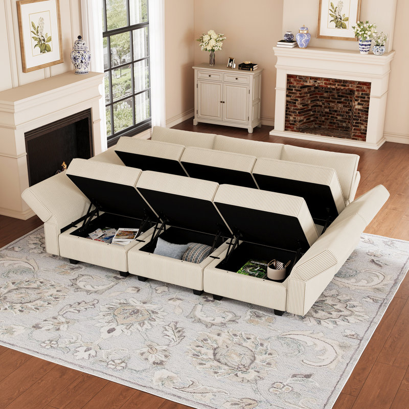 Canapé-lit modulaire Corduroy, Velours côtelé beige