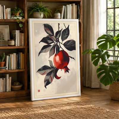 Pomegranate Branch Japandi - Wrapped Canvas