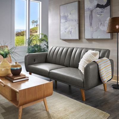 Fosnavag Upholstered Convertible Split-Back Futon Sofa Bed With Usb Charging Ports