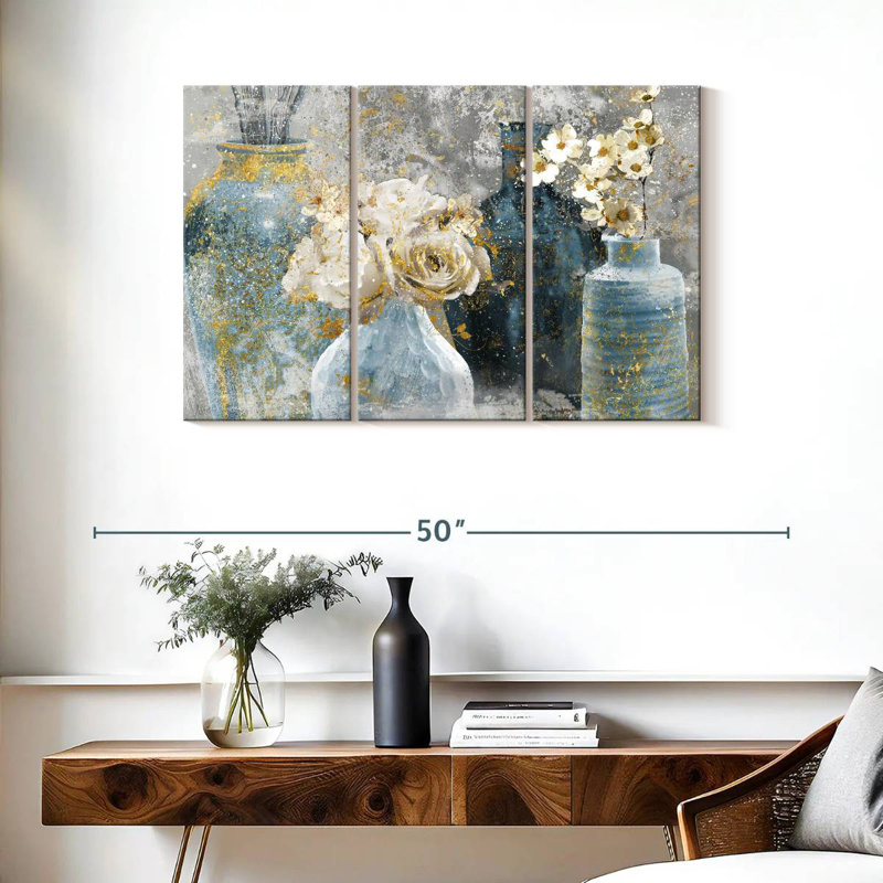 Harnek Vessels And Blooms Blues, H 24 po x l 38 po