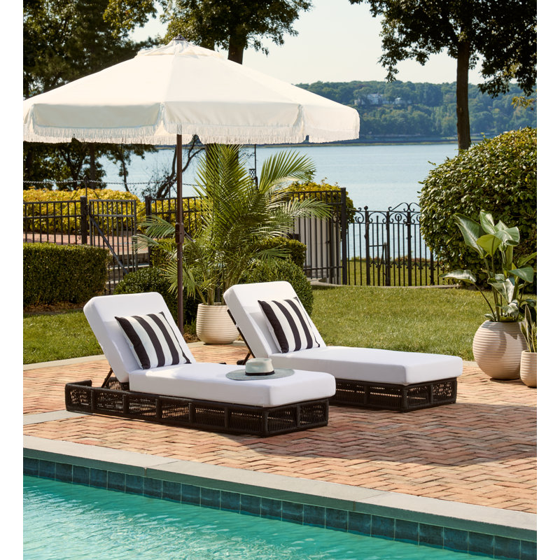 Langley Outdoor Chaise Lounge, Black Frame/White Cushion