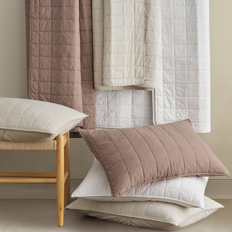 Ensemble de courtepointe 100% coton, Courtepointe pour lit grand + deux taies décorati, Blanc brillant