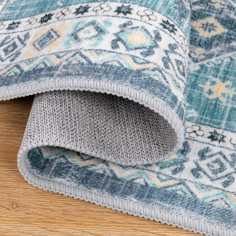 Tapis de cuisine antidérapant lavable à la machine (ensemble de 3), Bleu sarcelle / bleu marine