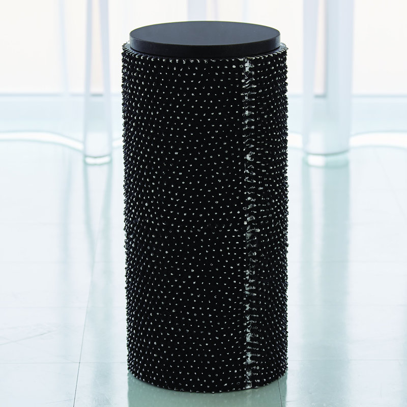 Round Black Antique Stone and Metal Accent Table