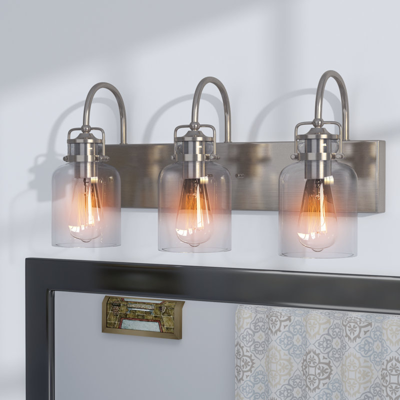 Loucks 24 in. 3-Light Farmhouse Dimmable Vanity Light with Clear Glass Shade, Brushed Nickel