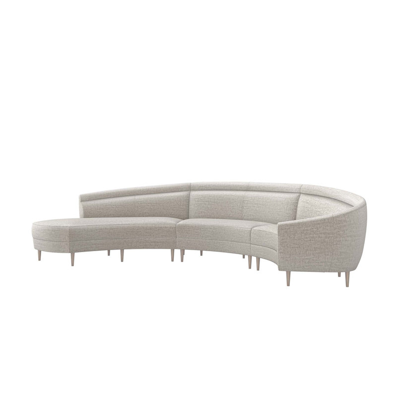 Capri Upholstered Curved Sectional, Left Hand Facing, Light Gray, Drift Chenille