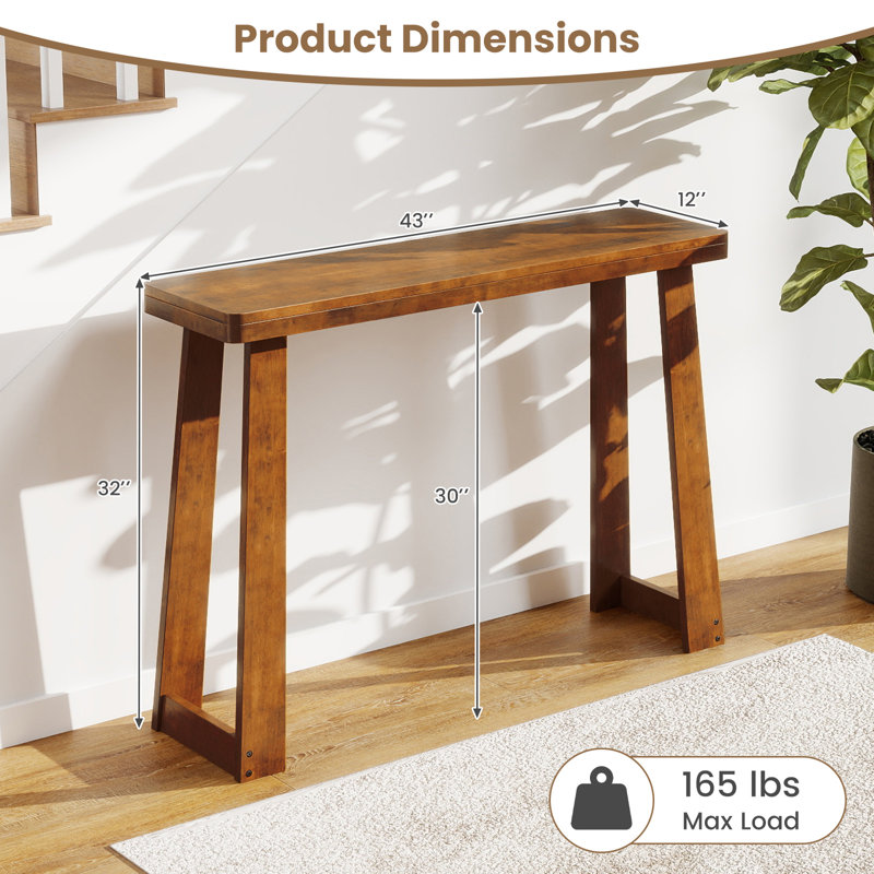 43-Inch Console Table, Narrow Long Rubberwood Table Behind the Couch for Hallway, Walnut