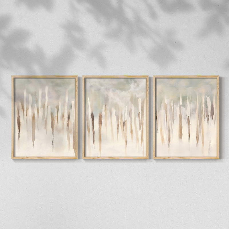 Abstract  Series  CCXXX  -Set Of 3 Framed Giclee Prints -Ready to Hang, Natural, 14" H x 33" W